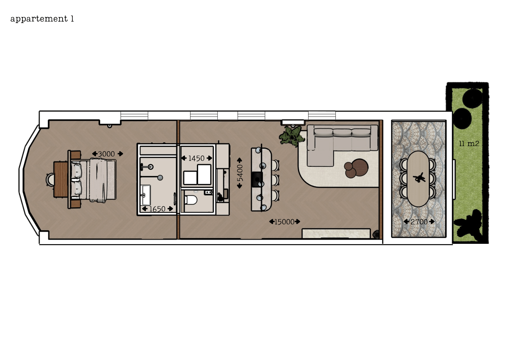 Plattegrond van appartement 1