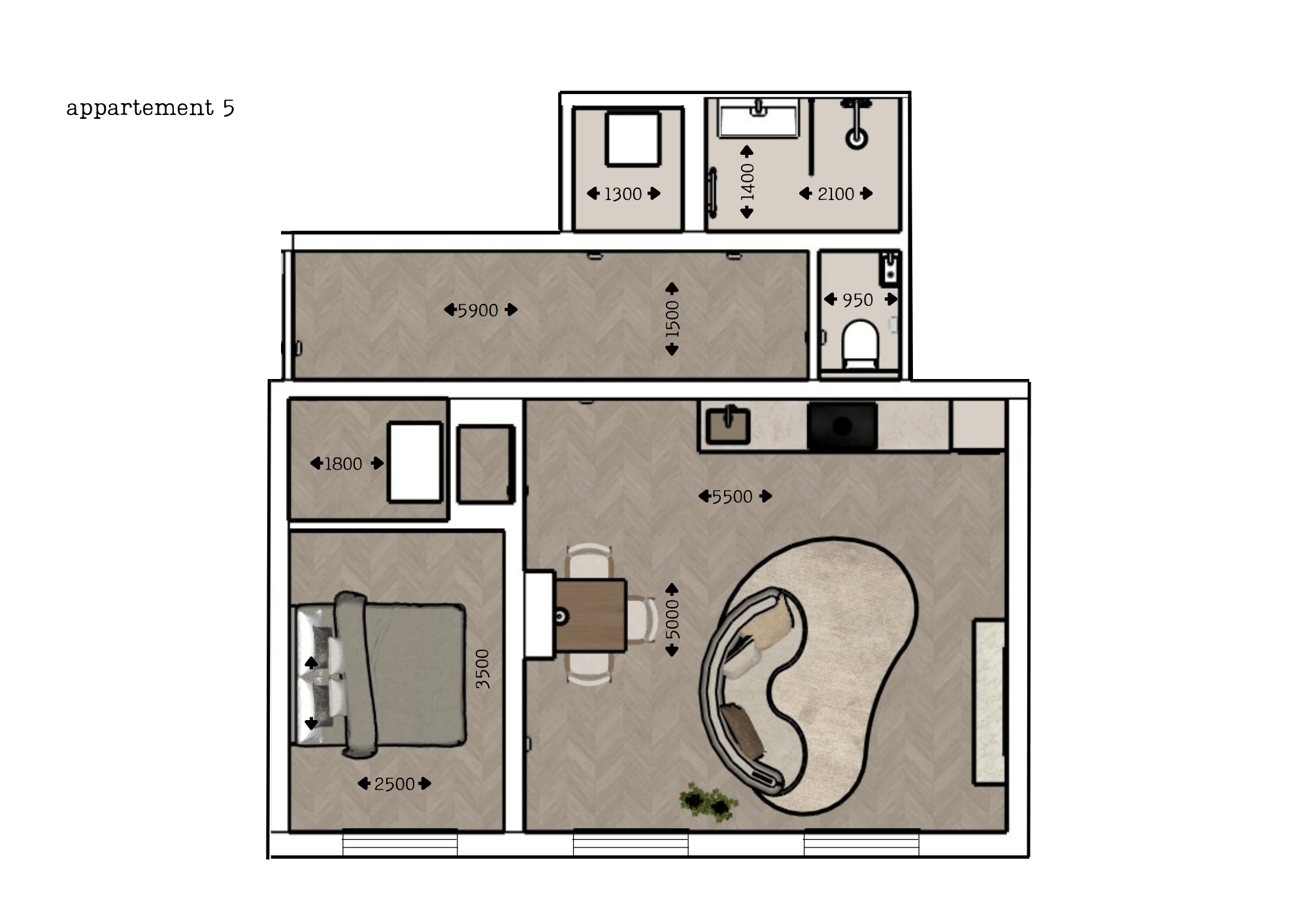 Plattegrond van appartement 5