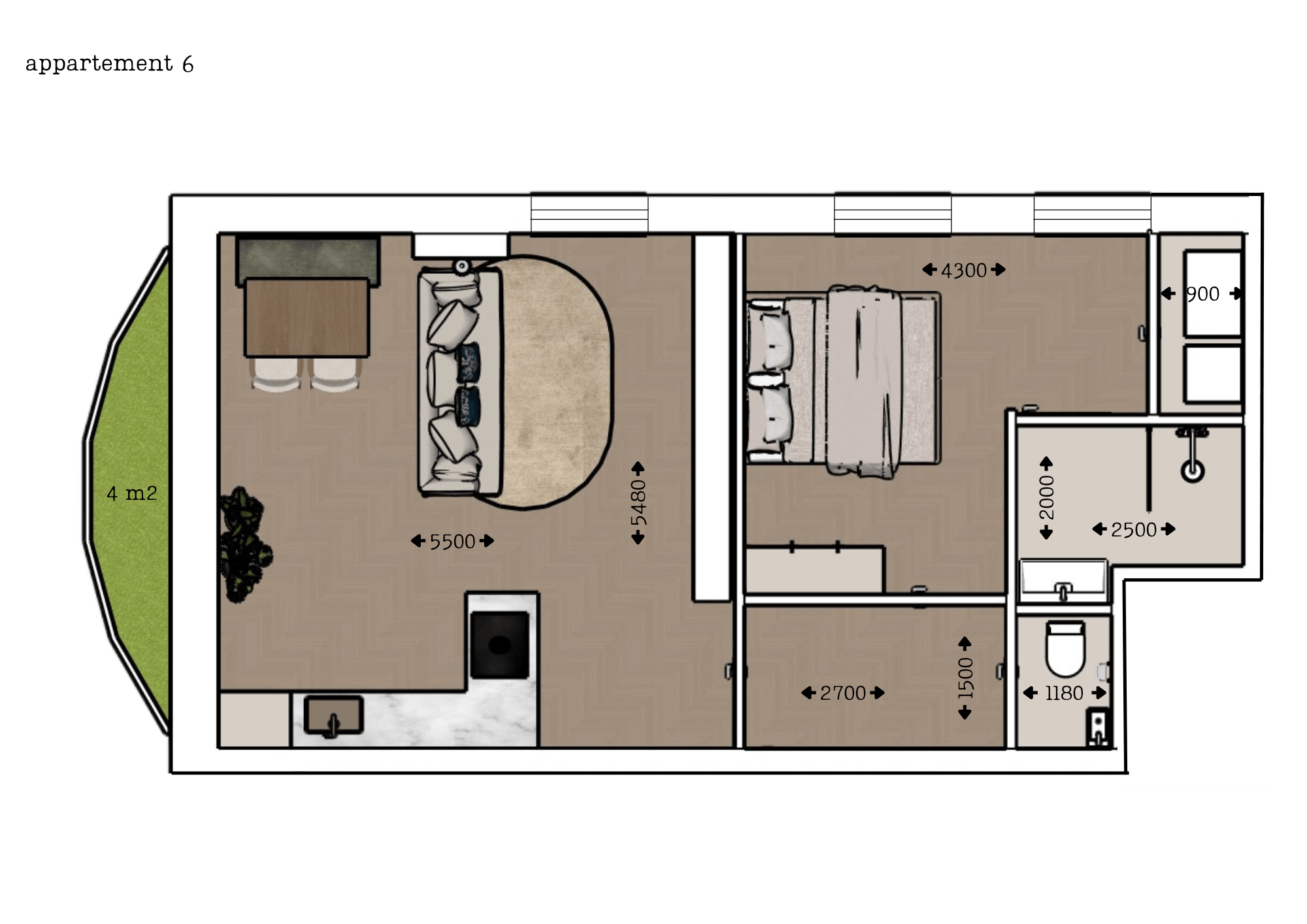 Plattegrond van appartement 6