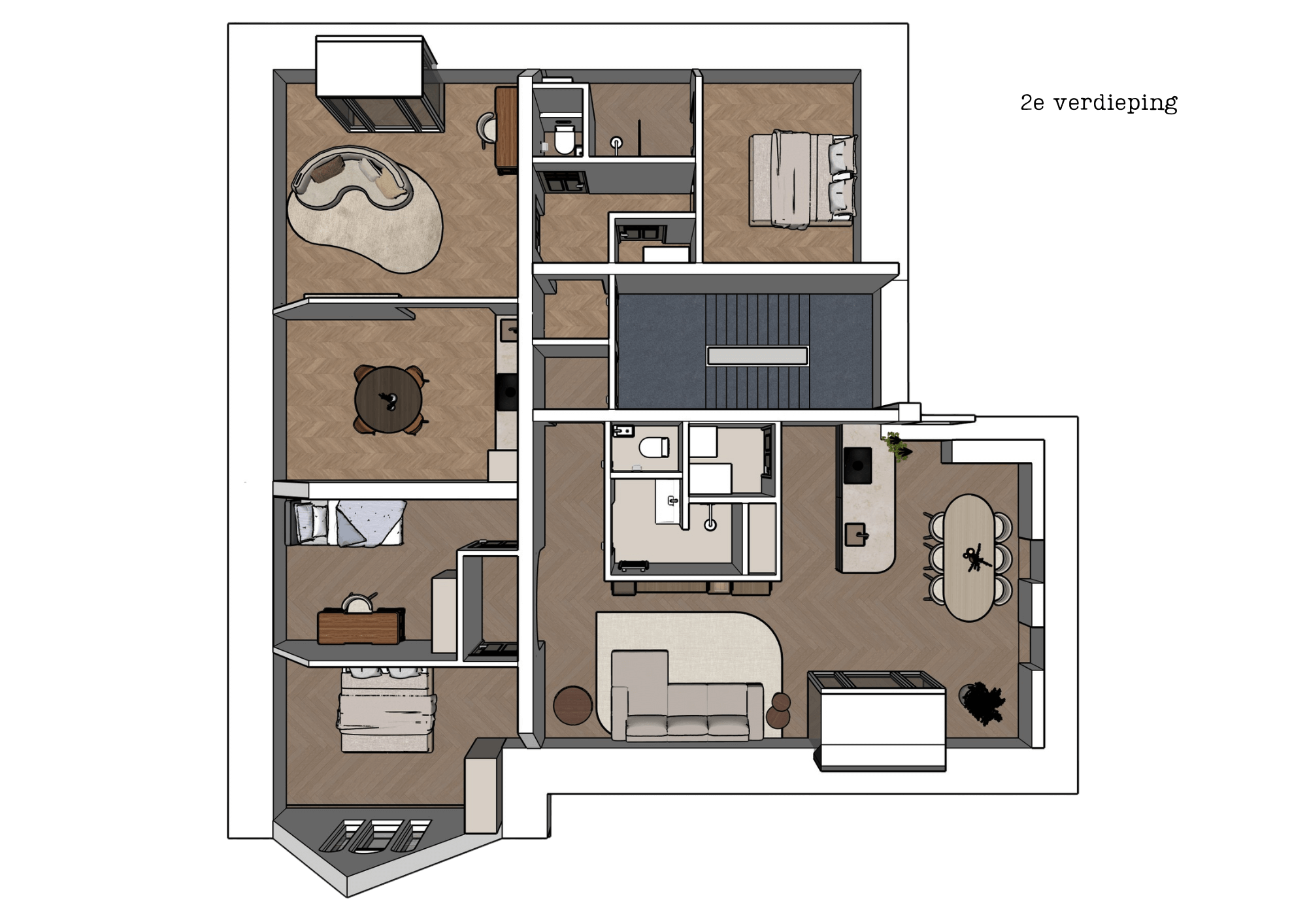 Plattegrond van de tweede verdieping