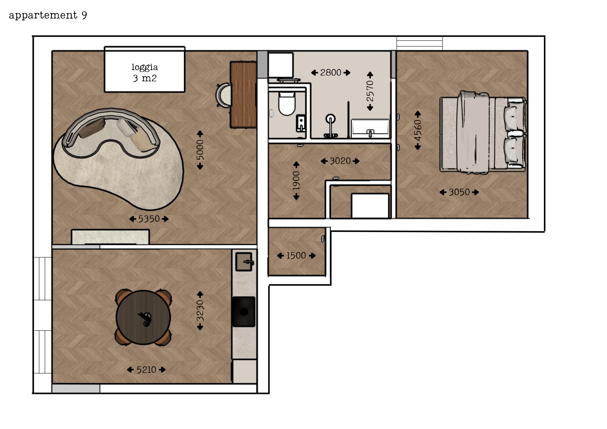 Plattegrond van appartement 9