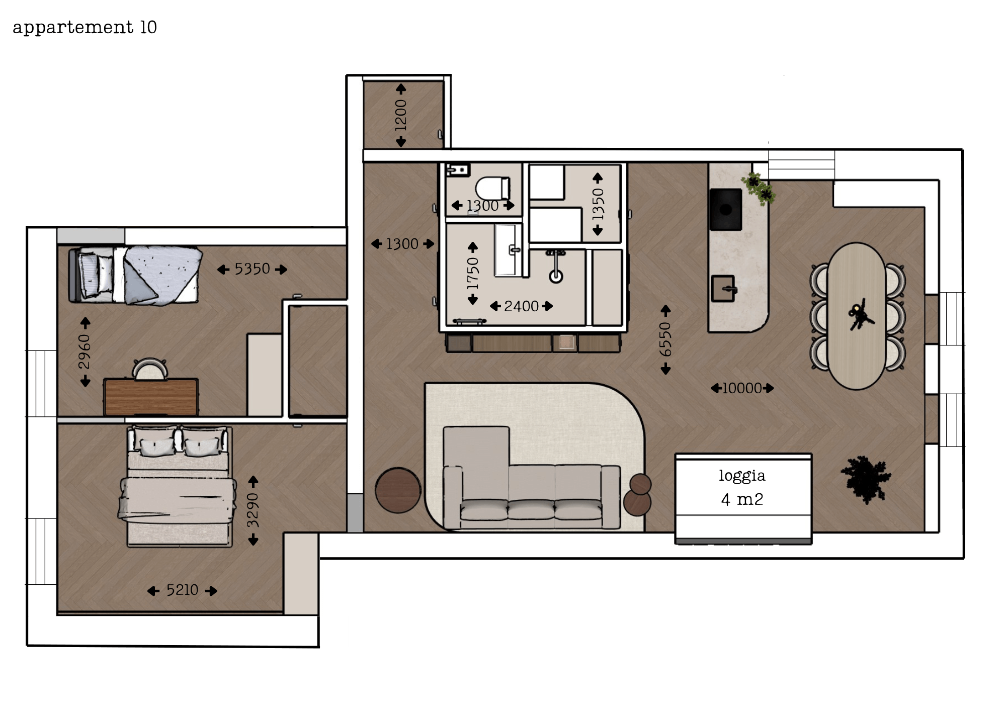 Plattegrond van appartement 10